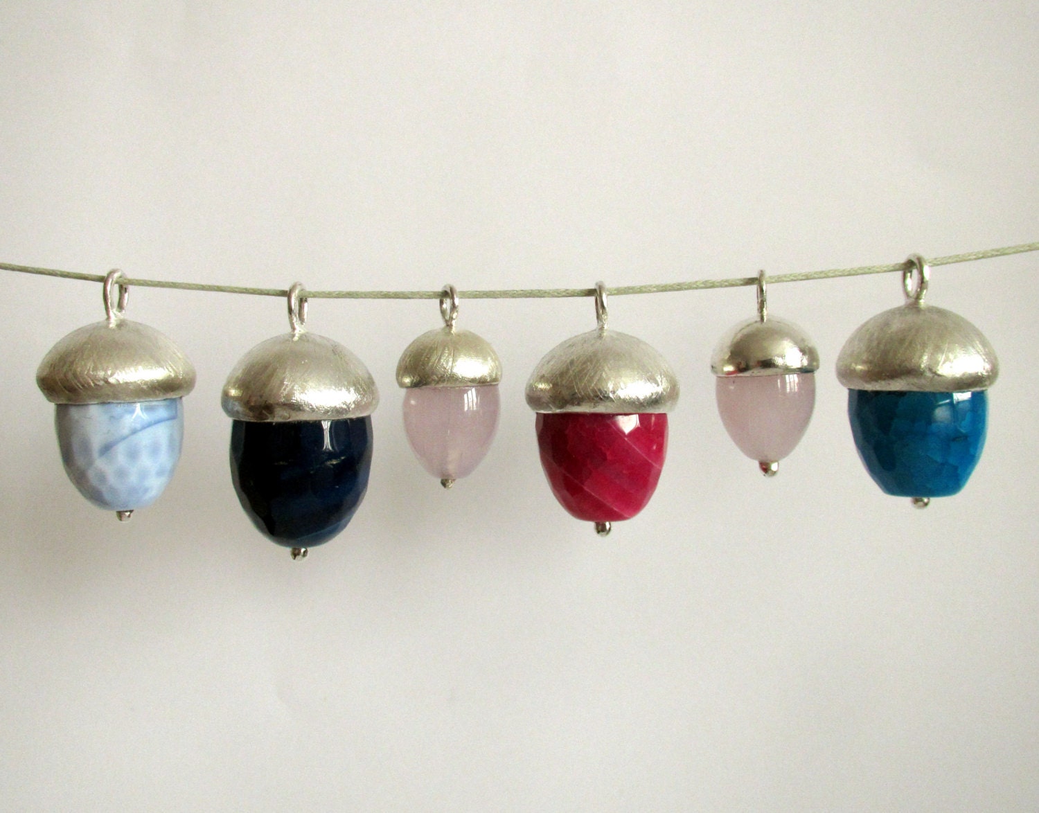 Onyx Agate Pendant Sterling Silver Acorn Necklace Pink Blue Colorful Eco Friendly Statement Gift for her Bridesmaid Favors