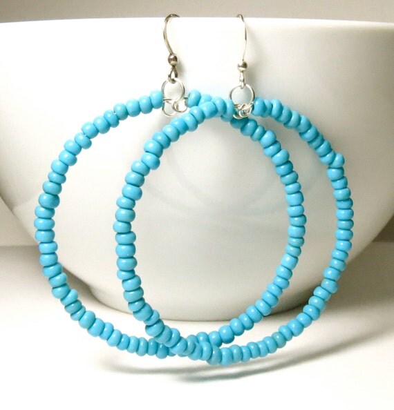 Turquoise beaded hoop earrings Clearance