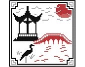 Oriental Crane Cross Stitch Pattern