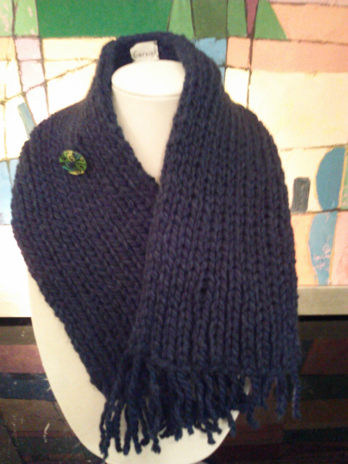 Navy Blue Mini Scarf w/ adjustable button