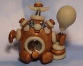 Polymer Clay Robot Happy Birthday Glow in the Dark Figurine - Miniature Whimsical Character Sculpture - BubbleBellyBotBaby