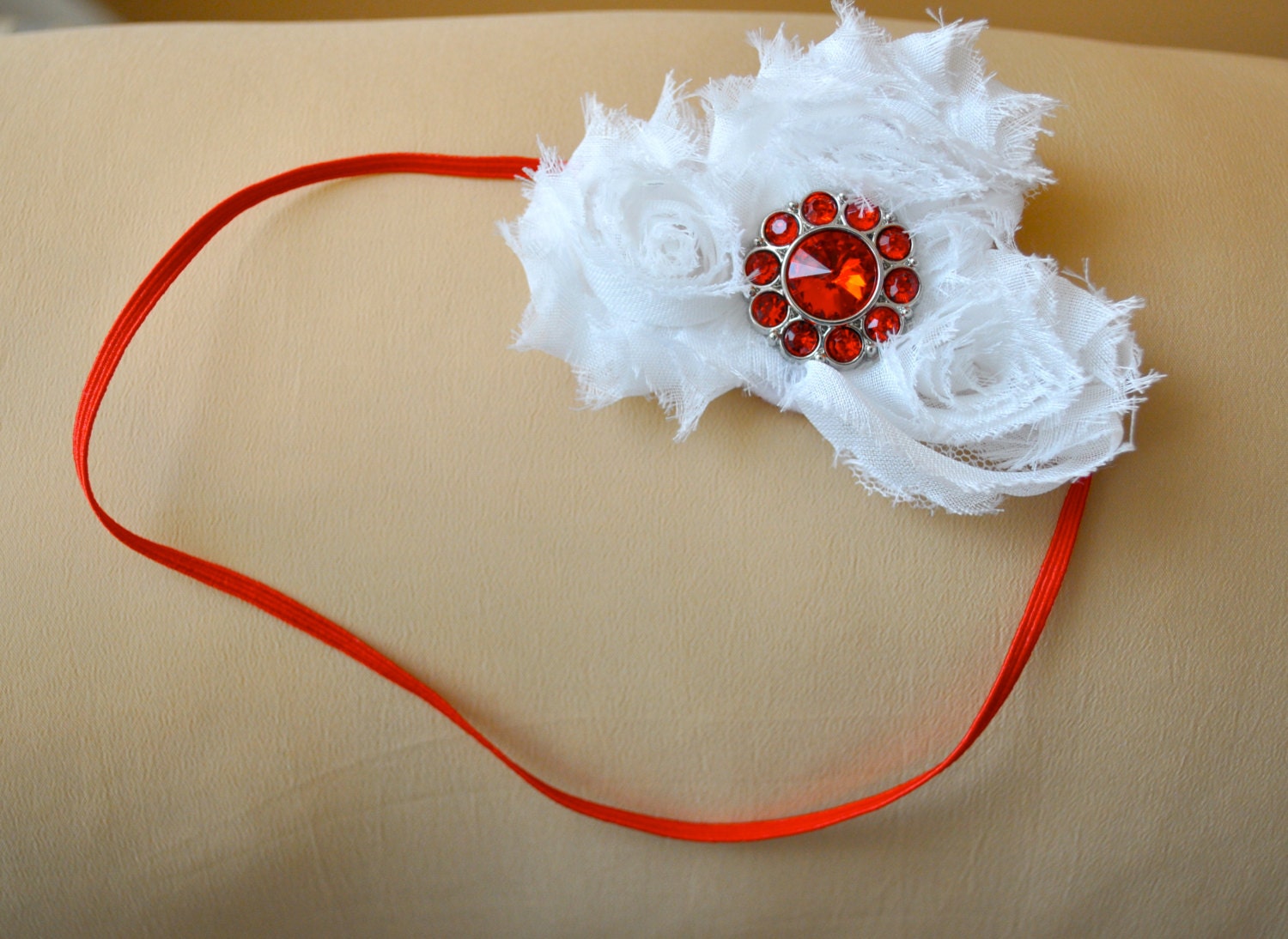 Petite White Shabby Chic Headband, Christmas Trio Rosette Headband for Newborns,Infants,Toddlers,Girls,Adults