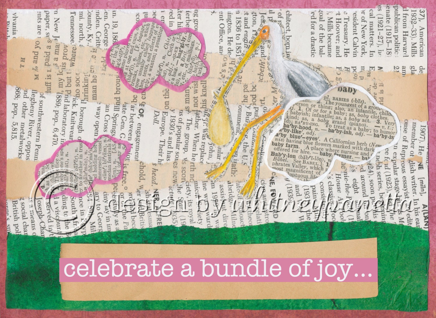 Shabby Chic, Vintage Inspired, Stork, Digital Baby Girl Shower Invitation
