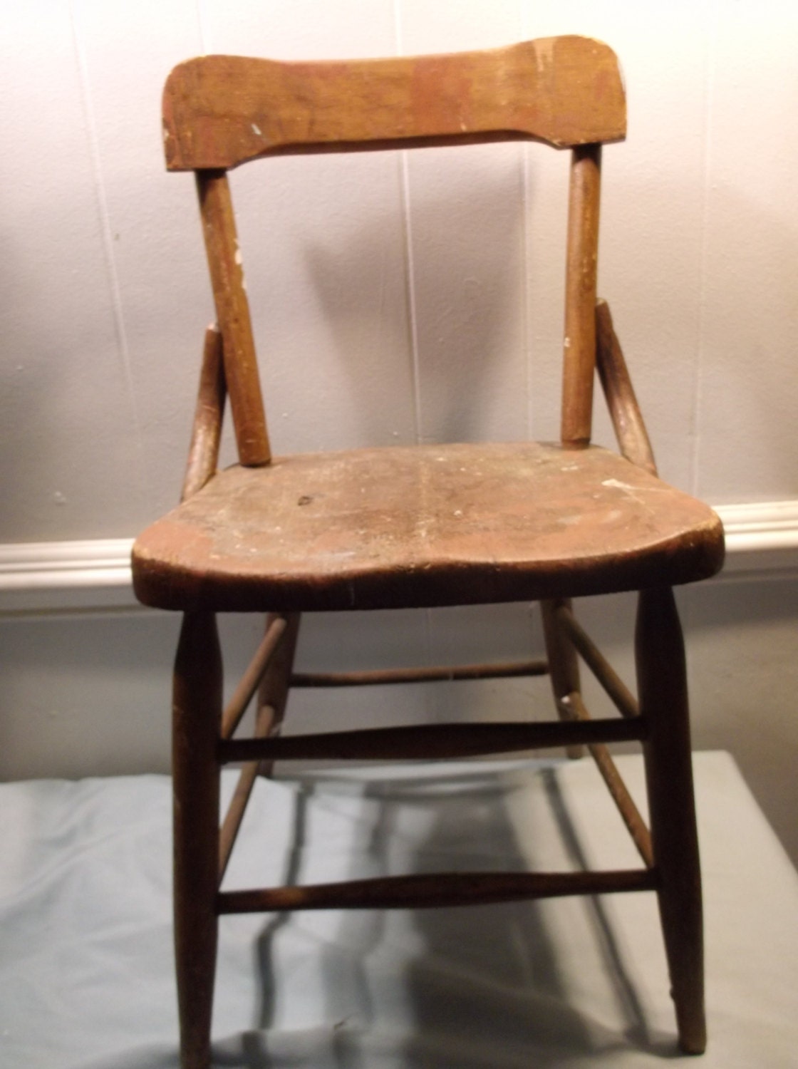 Vintage, Antique, Wood, Children's, Chair, Furniture, Chair 2, In good to fair condition, Stamped Heywood Wakefield, buffalo