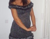 Elegant black dress , hand knitting dress, silk dress, knitted dress, ladies dress