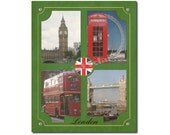 Travel City Custom Art Print London Landmarks Big Ben Red Bus Telephone Box Tower Bridge Eye 8x10 Poster