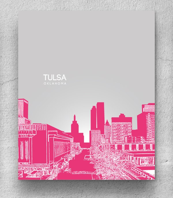 Office Decor Skyline Art / Tulsa Oklahoma Skyline Poster / Any City or Landmark