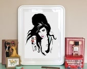 AMY WINEHOUSE Portrait Poster - Fashion Illustration - Custom Portrait - Tattoo Art - Black and White