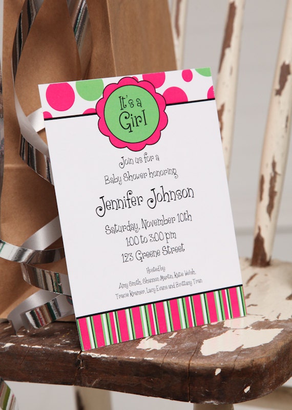 Baby Shower Invitation Hot Pink and Lime Green Digital Baby Shower Invitation Sip and See