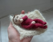 Needle Felted Baby with Hand-Knit Wool Blanket