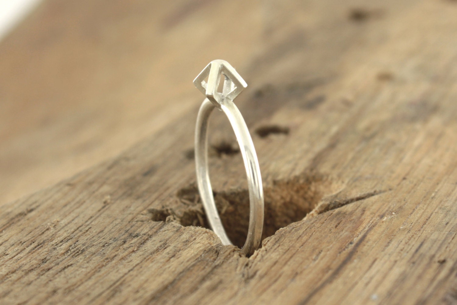 Dainty small thin sterling silver square rock ring - great for stacking