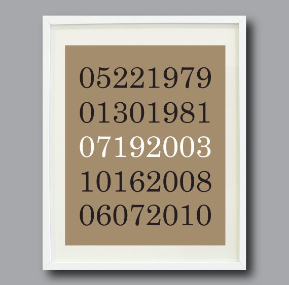 Important Dates Art Print-8x10-Personalized Anniversary Present-Housewarming Gift - Special Dates - Tan, Black, White OR Choose Your Colors