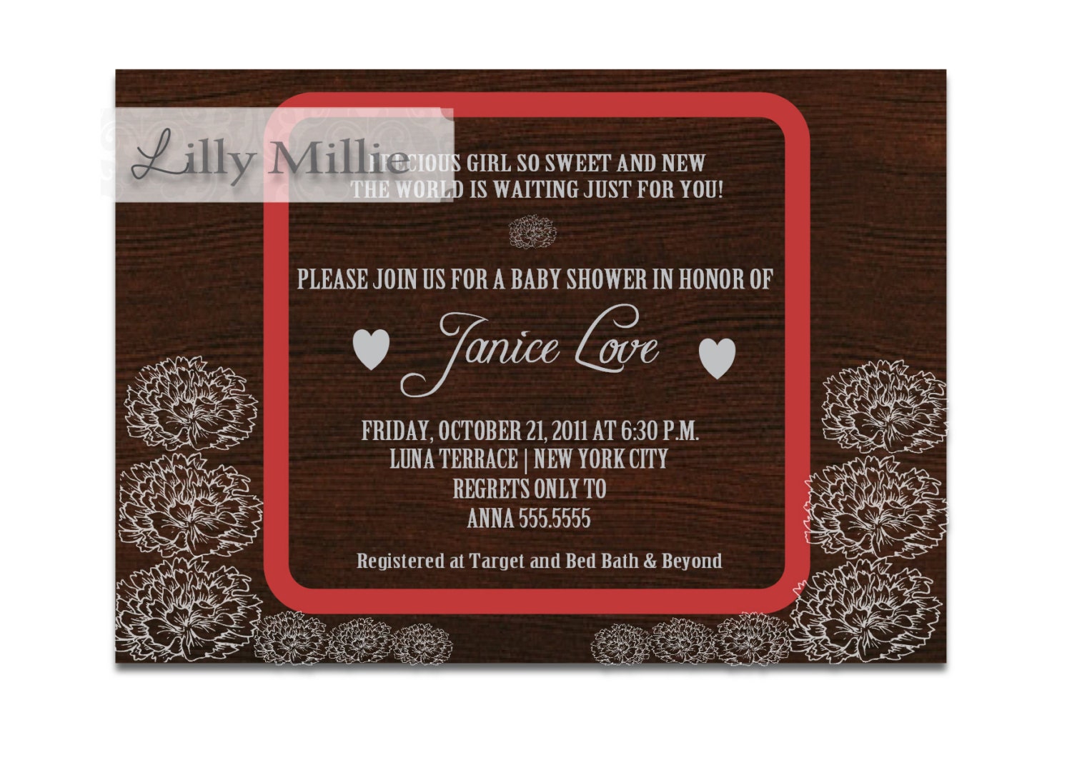 Vintage Bridal Shower Invitation Wooden Lacey Floral Rustic Wedding Invitation Elegant Typography - Digital or Printed 601