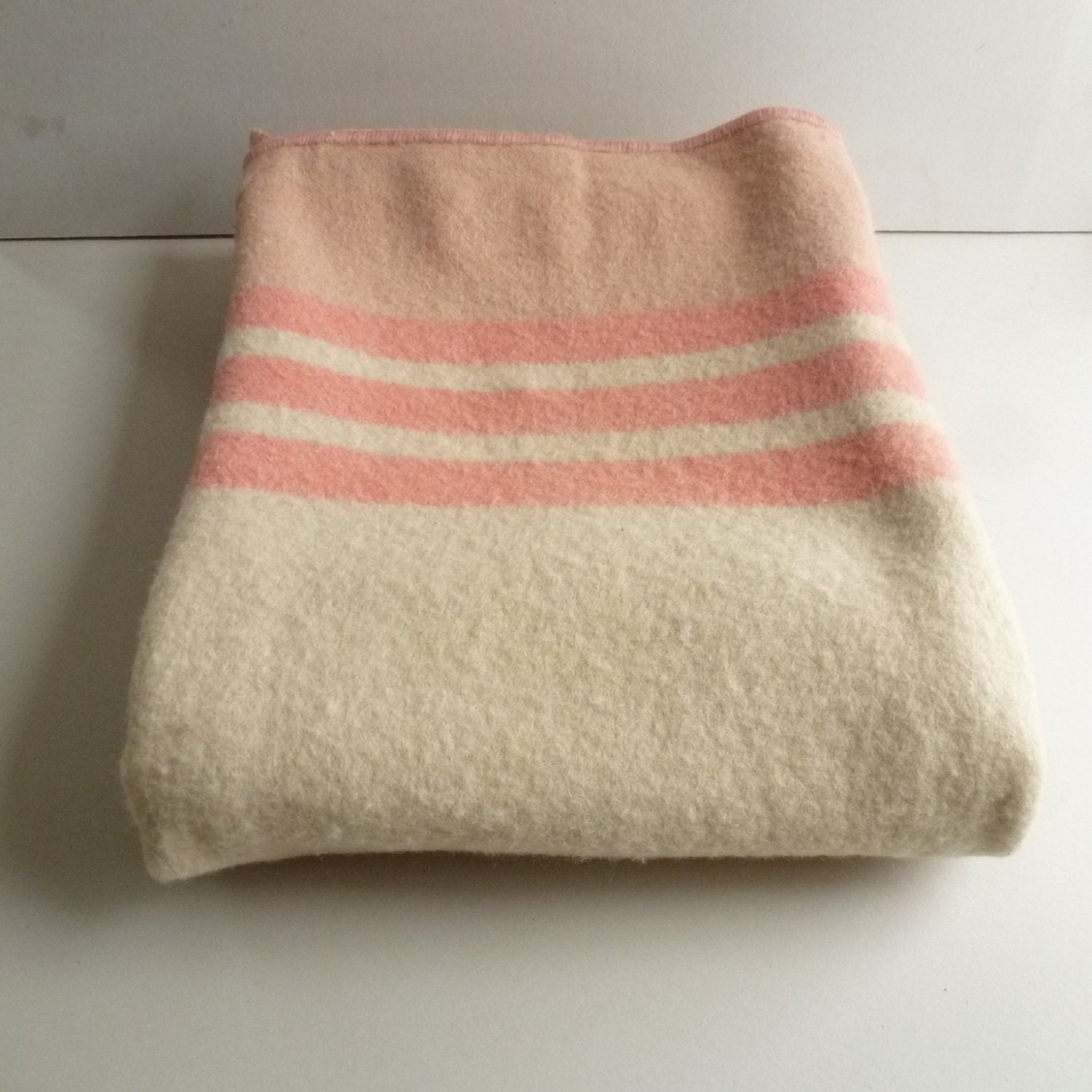 Vintage Pink and Cream Ayers Wool Blanket 50's Pink by WantedNS