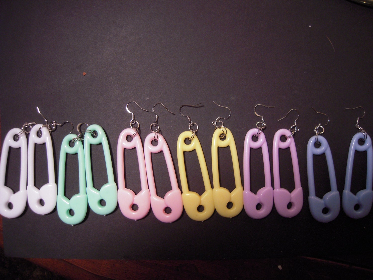 Pastel Plastic Safety Pin Earrings Earrings Punk Rock Geekery Steampunk jewelry Your choice of color