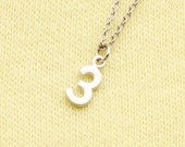 Simple Personalized Number 3 Pendant, Original Rhodium Plated, Necklace