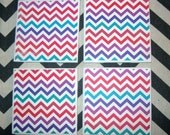 Set of 4 Coasters - Chevron - Teal, Purple, Deep Pink, Blue - Ceramic
