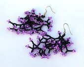 Black Purple Earrings. Dangle Long Earrings. Beadwork. Beaded  Handmade Jewelry.