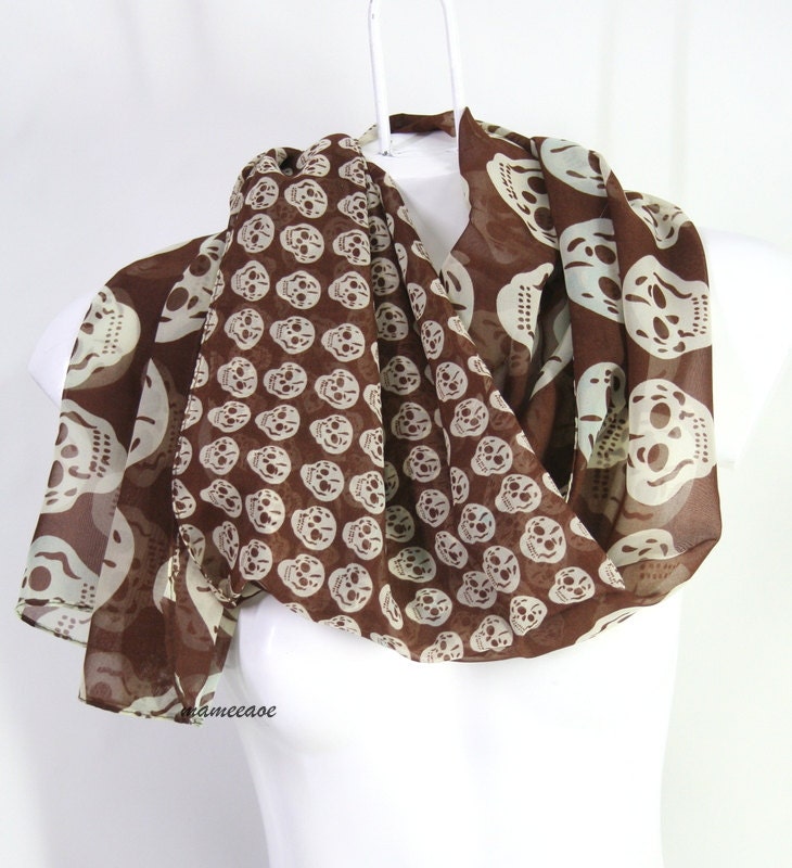 Chiffon skull stripes large and small brown color.shawl/wrap/scarf/accessory/hijab/gift/women gift/pashmina/scarves/lightweight/fashion