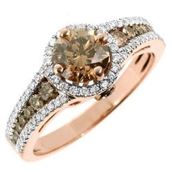 1.55ct SI2 Fancy-Brown Diamond Halo Engagement Ring 14k Rose Pink Gold