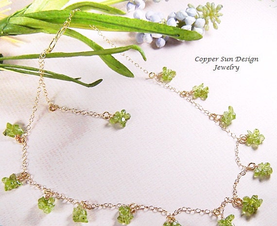 Peridot Cluster Necklace, 14K Gold Fill Necklace, Wire Wrapped, Choker, Sparkling, Summer Grass, Handmade by Copper Sun Design