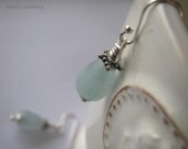 Bleu Jade Earrings, Sterling Silver Jewelry, Wire Wrapped Dangle Earrings, Handmade Dainty Earrings, Summer Fashion