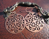 Pretty embossing round shaped thin dangle earrings- vintage- antiqued copper- fashion women rings-gift for her