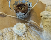 80" Burlap Table Runner Vintage Lace Chenille Home Decor Shabby Chic Farm House Bridal Shower Table Centerpiece Wedding by picadillymarket