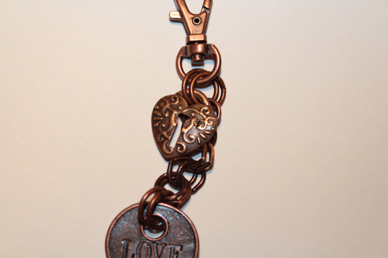 Copper & Gem Love Key Purse Candy / Keychain Zipper Pull