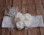Ivory Headband, Shabby Chic Headband, Flower Girl Hairpiece, Wedding Accessory, Baby/Newborn Headband, Christening, First Communion