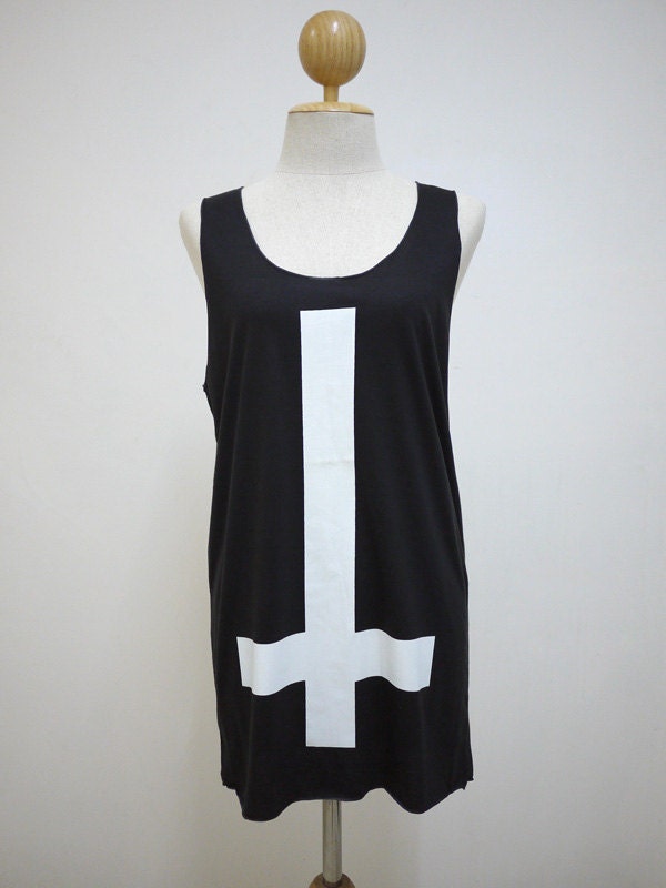 White Inverted Cross (Size M) : Symbol t-shirt tank top Tunic Unisex Shirt Vest Women Sleeveless men Singlet Dark Gray Black T-Shirt