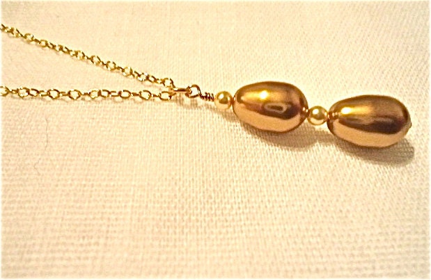 Golden Pearl & 14kt Gold Filled Necklace - Birthday - Anniversary - Bridal - Beach Wedding - Gift for her.