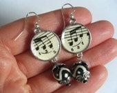 Black White Vintage Music Musical Dangle Recycled Materials Paper Earrings Song Notes African Beads Circle Jewelry Upcycled