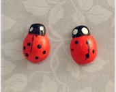 Silver plated hand painted wooden kitsch jewellery ladybug stud earrings bright pink