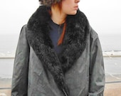 Black Sheared Mink Fox Fur Vest Liner Pelisse Trench Rain Coat Size L-XL Label size 10 Canada Vintage 80's