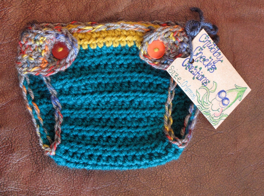 3 to 6 months, crocheted baby diaper cover, colorful girl/boy, green, blue, white, brown, yellow, teal, flower, shower gift
