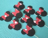 Custom Mickey Mouse Minnie Mouse Cupcake Toppers with Polka Dot Bows, Set of 12