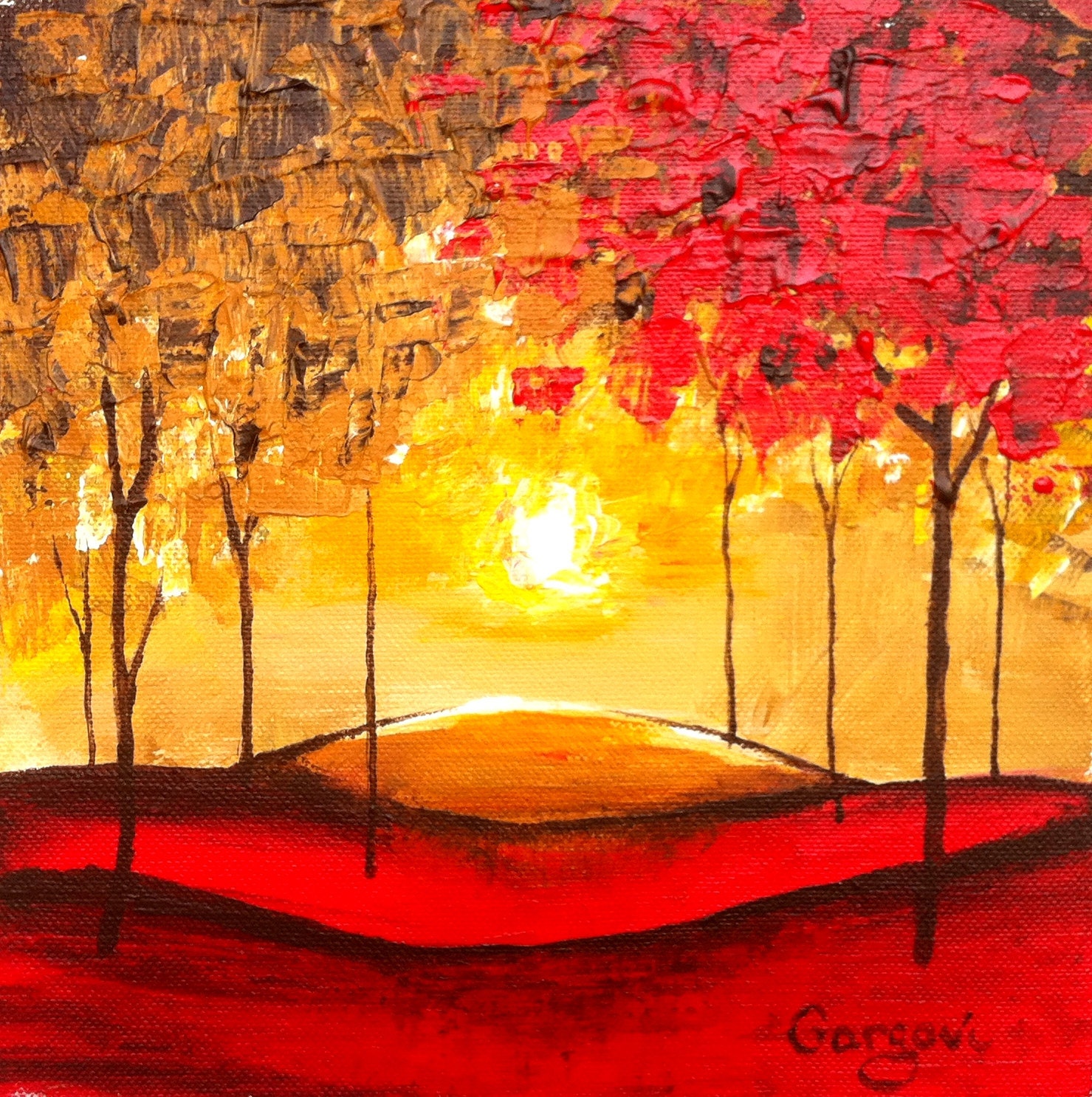 Original Abstract Painting - Fantasy Woodland - Ready To Hang On The Wall - Oil And Acrylic On Canvas - Contemporary Art By Gargovi