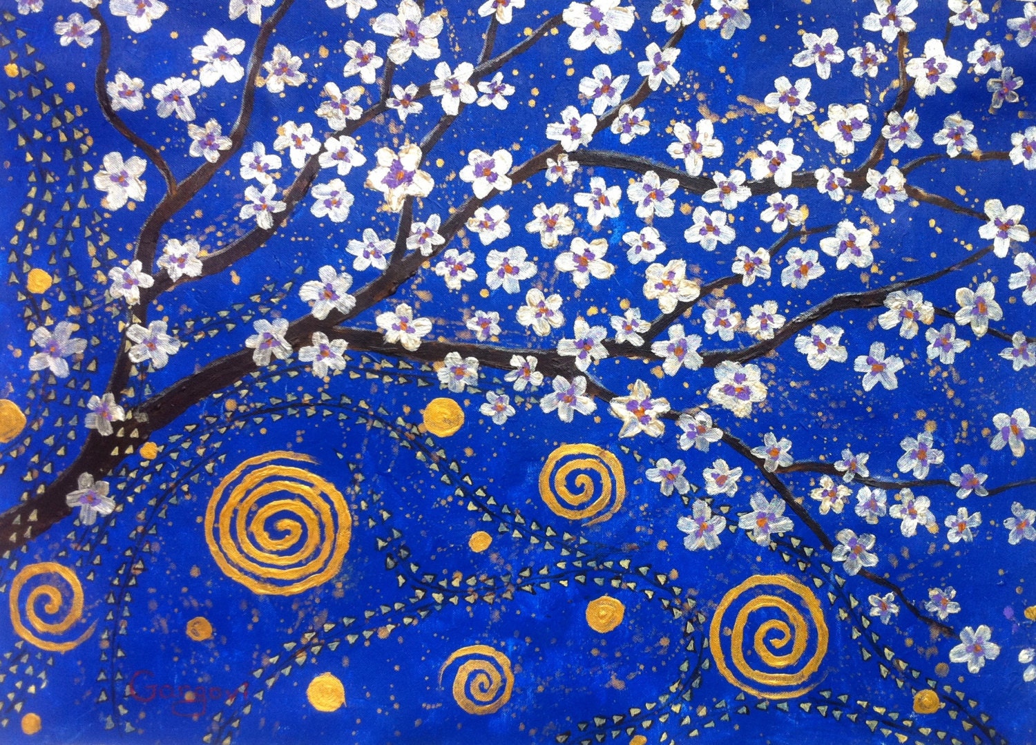 Original Impasto Painting - Night Pearl Tree - Abstract Modern Art - Mixed Media - 26.8" x 19.7"
