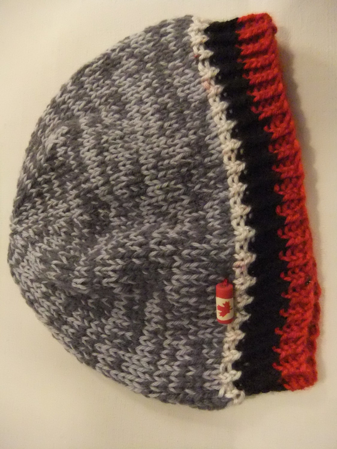Handmade Hat Baby Boy Girl Black Grey Red White Hand Knit Hat Beanie Toque with Canada button