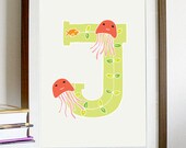 A4 Letter Alphabet artwork print: "J" / Nursery artwork / kids room artwork