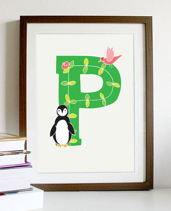 A4 Letter Alphabet artwork print: "P" / Nursery artwork / kids room artwork