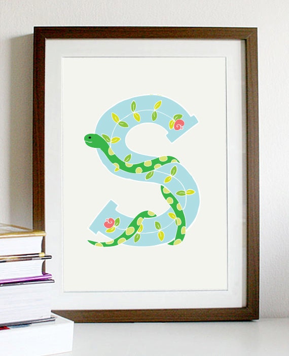 A4 Letter Alphabet artwork print: "S" / Nursery artwork / kids room artwork