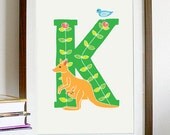 A4 Letter Alphabet artwork print: "K" / Nursery artwork / kids room artwork