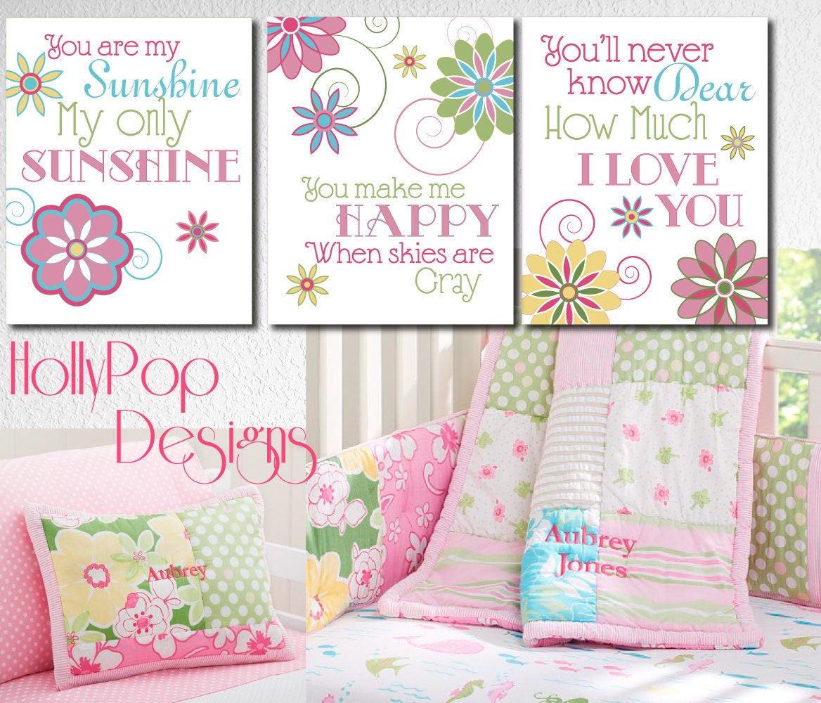 You are My Sunshine Art Prints Baby Girl Nursery Song Decor Pink Green Yellow Pottery Barn Key West Bedding Artwork Pictures Inspiring Idea