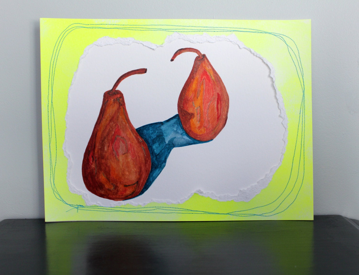 A Perfect Pairing 9x12 Original Sewn Watercolor Painting