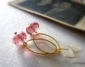 Pink Crystals Earrings Romantic Earrings Minimalistic  Gold and Pink Gold Dangles Sparkle earrings - Simplicity - WhiteTeapot