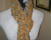 Soft, Wide Soy Yarn Scarf in Gold / Peach / Cream / Denim Blues