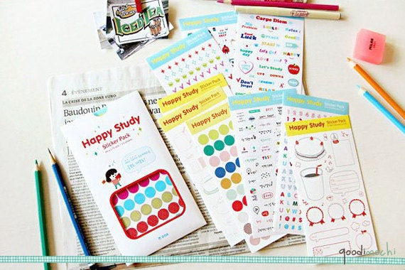 Light Up A School Day - Happy Study Sticker Set // Frames Labels, Alphabets, Numbers, Message, Cute, Kawaii, Student // 15 Sheets, 700 Pcs