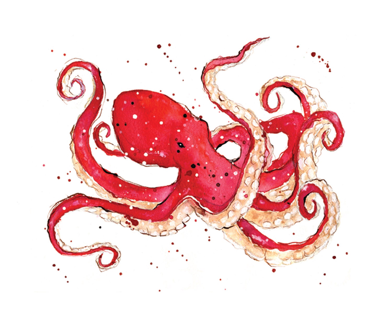 Octopus - 5 x 7 inch print of original artwork - Pink - sea - animal - ocean